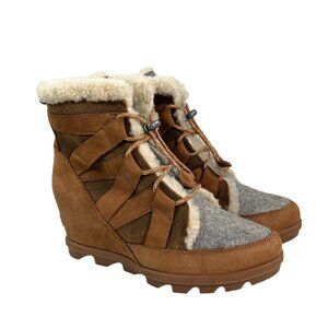 Sorel Joan Of Arctic Wedge II Cozy Boots Womens Size 9.5 Camel Brown